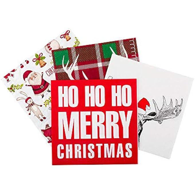13 INCH PAPER LUNCHEON NAPKINS, 500 HO HO HO DESIGN PRINTED NAPKINS3-PLY, TEXTURED EDGES, RED PAPER DECORATED NAPKINS, SOFT AND STRONG, FOR PARTIES OR CATERING EVENTS - - Image 2